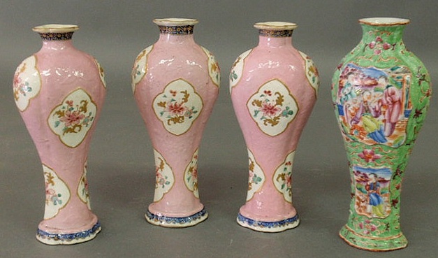 Appraisal: Set of three baluster form Chinese porcelain vases with floral