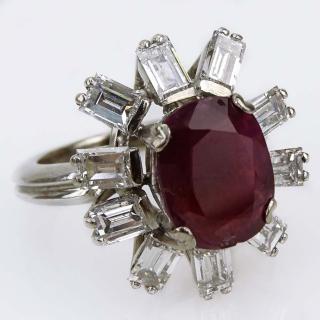 Appraisal: Vintage Oval Cut Ruby and Baguette Cut Diamond and Platinum