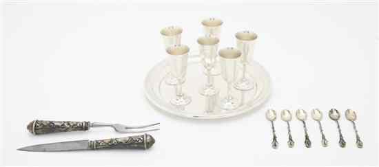 Appraisal: A Cased American Sterling Silver Cordial Set International comprising a