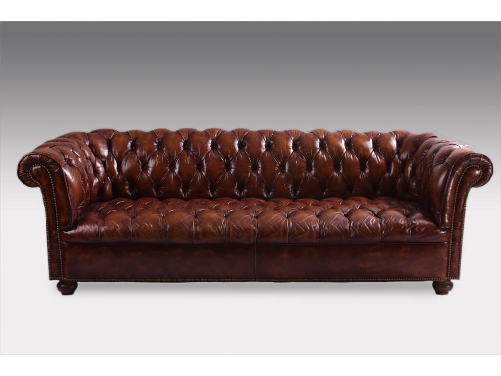 Appraisal: Leather Chesterfield Sofa Mid- th c tufted cordovan colored leather