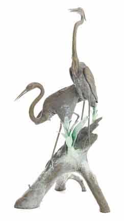 Appraisal: Bronze figural fountain of egrets pair of shorebirds standing on