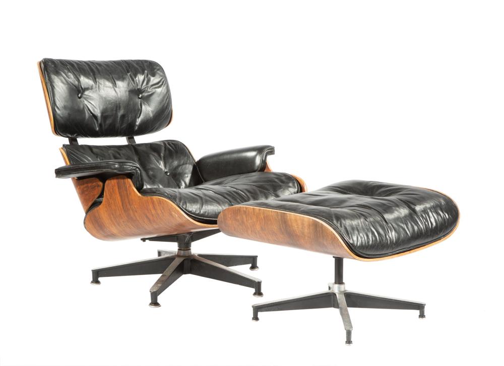 Appraisal: Charles and Ray Eames Aluminum Rosewood and Leather Lounge Chair