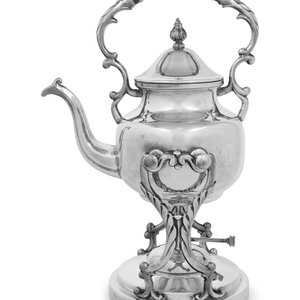 Appraisal: A Silver-Plate Kettle on Lampstand th Century marked 'Silver on