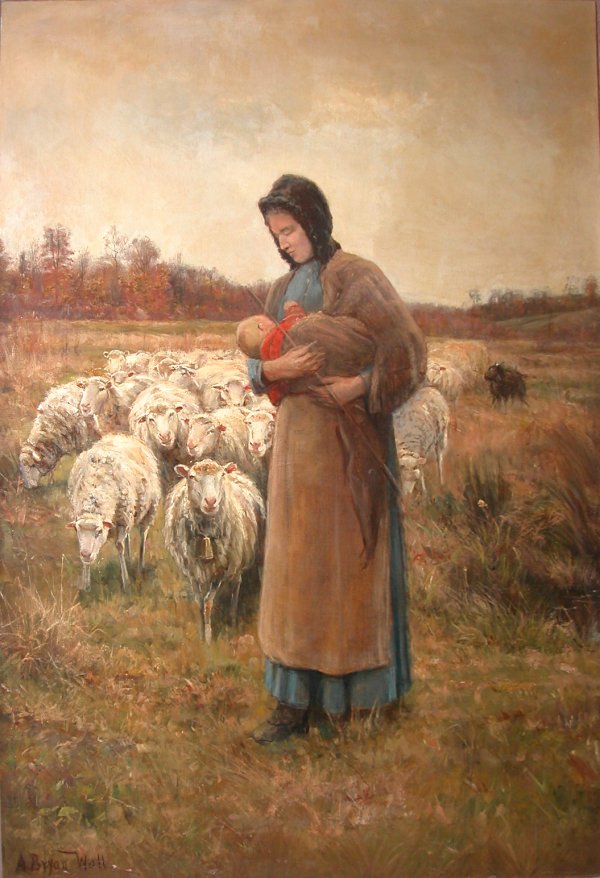 Appraisal: Shepherdess with Baby Artist Wall Alfred Bryan American - A