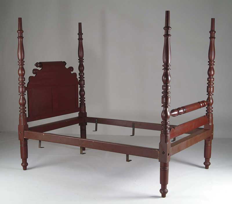 Appraisal: FINE PAINTED SHERATON TALL POST BED Four boldly turned identical