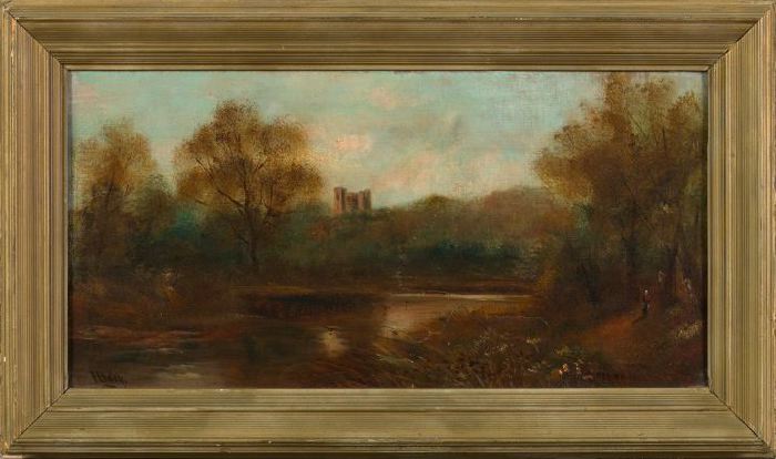 Appraisal: British School Early th Century River Landscape with Castle in