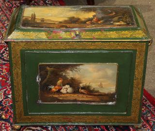 Appraisal: Continental tole decorated hinged metal box Continental tole decorated hinged