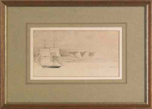 Appraisal: Pen ink and gouache sketch of a sail ship in