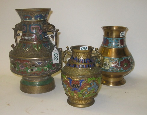 Appraisal: A COLLECTION OF CHINESE CHAMPLEVE CLOISONNE VASES hand enameled on