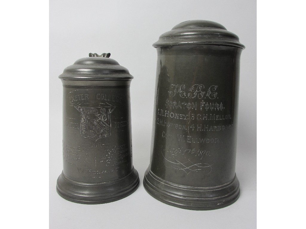 Appraisal: A pewter Exeter College Oxford Crested lidded trophy Scratch Eights