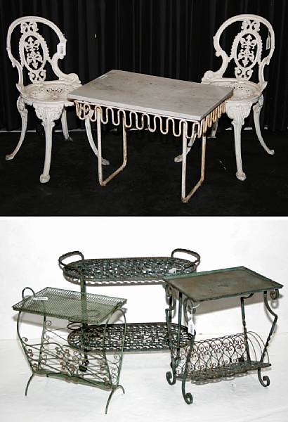 Appraisal: A group of four iron garden tables an iron floor