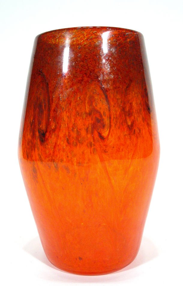 Appraisal: Large orange Strathern glass vase with black and gold flecking