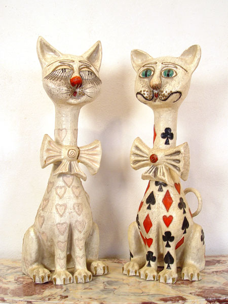 Appraisal: TWO ft TALL PAPER MACHE CATS Whimsical paper mache' oversize