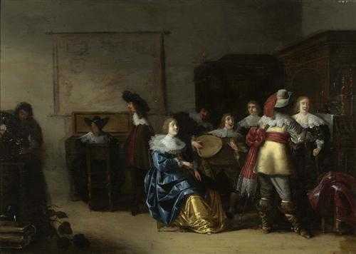 Appraisal: PALAMEDESZ ANTHONIE Delft - Amsterdam Werkstatt Interieur mit Musikanten l