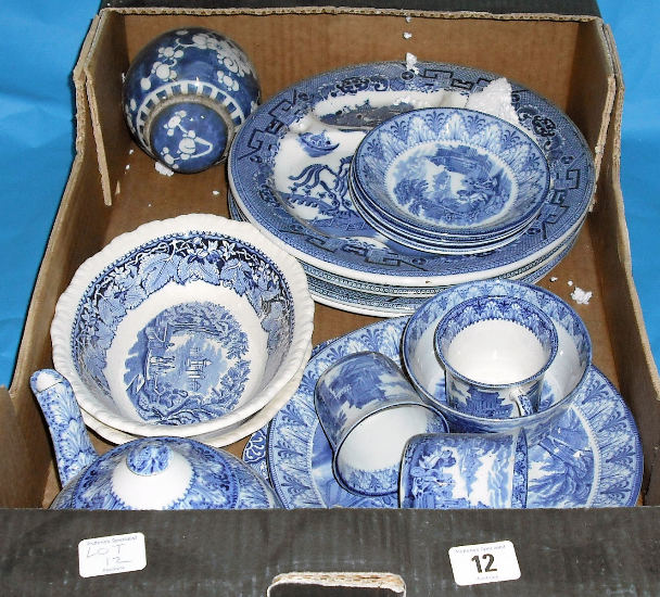 Appraisal: Tray Of Pottery to include Blue White Cauldon Chariot Teaset