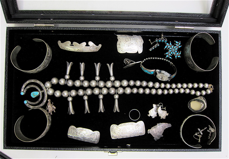 Appraisal: A COLLECTION OF NATIVE AMERICAN INDIAN SILVER JEWELRY Northwest Coast