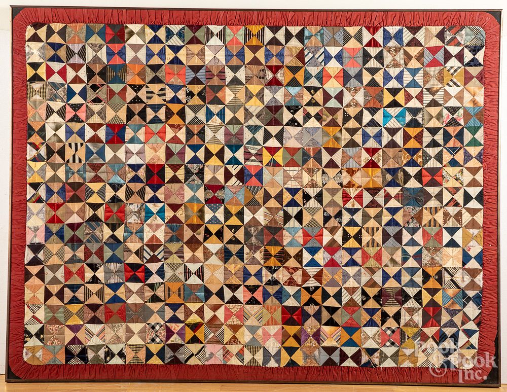 Appraisal: Framed block quilt late th c Framed block quilt late