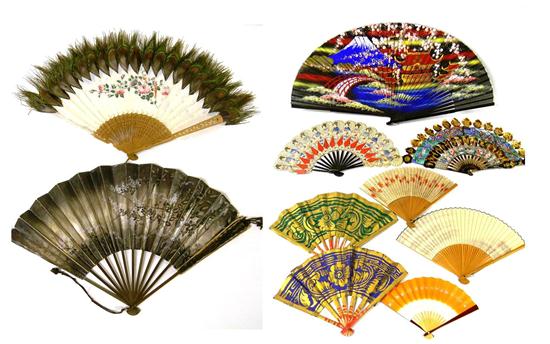 Appraisal: Ten Asian lady's fans fabric and paper with painted or