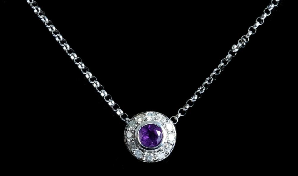 Appraisal: K WHITE GOLD AMETHYST DIAMOND PENDANT NECKLACE k white gold