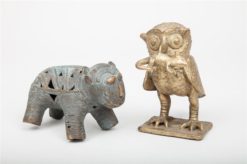 Appraisal: African Brass Owl and a Spun Brass Figure of a