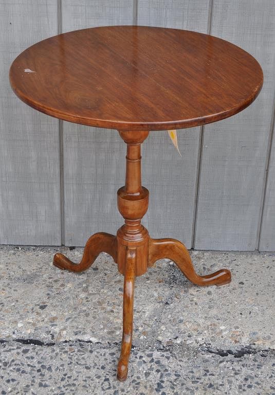 Appraisal: American Mahogany Round Top Tip Table with bird cage support