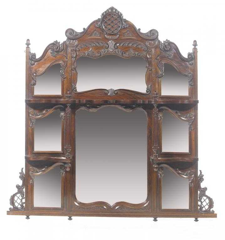 Appraisal: AN EDWARD VII ROSEWOOD OVERMANTEL MIRROR with serpentine shelves and