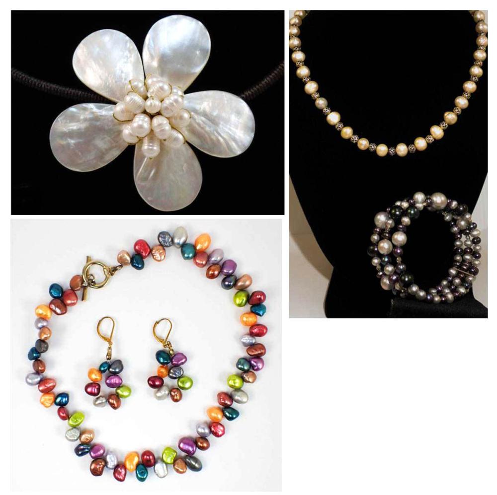 Appraisal: SIX ARTICLES OF PEARL JEWELRY including a dark brown choker