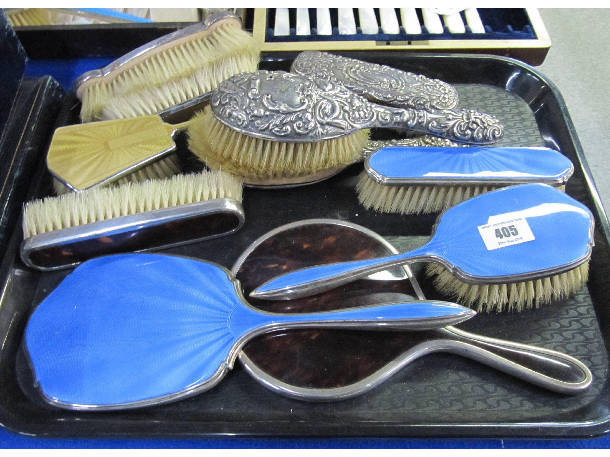 Appraisal: A lot comprising assorted silver and enamel dressing table brushes