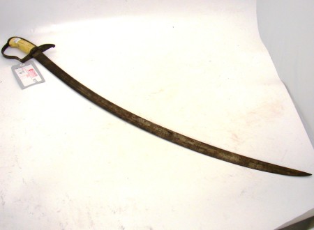 Appraisal: Early th century curved short bladed saber with plain iron