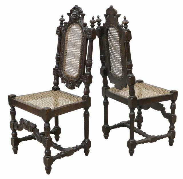 Appraisal: pair Victorian hall chairs mid th c carved hardwood frame