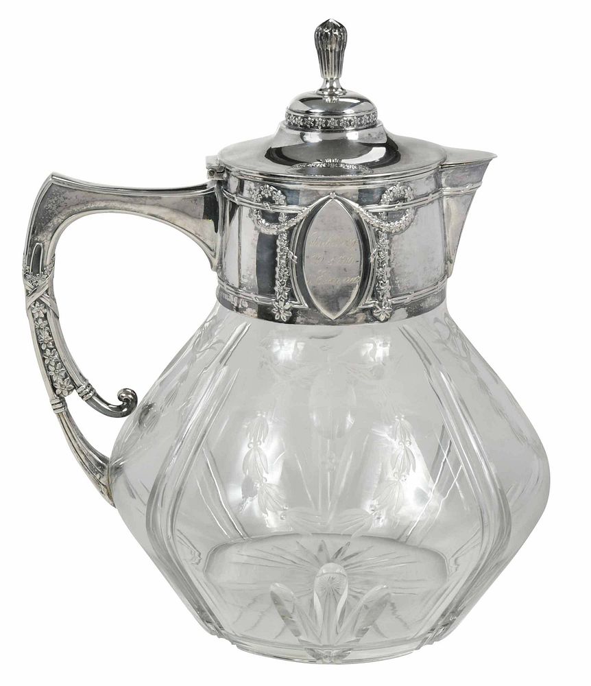 Appraisal: German Silver and Glass Pitcher mid late th century silver