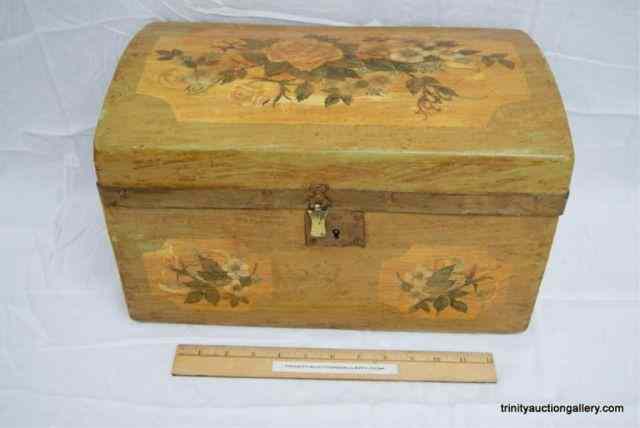 Appraisal: Antique Child's Floral Painted Trunk and TrayFrom the late 's