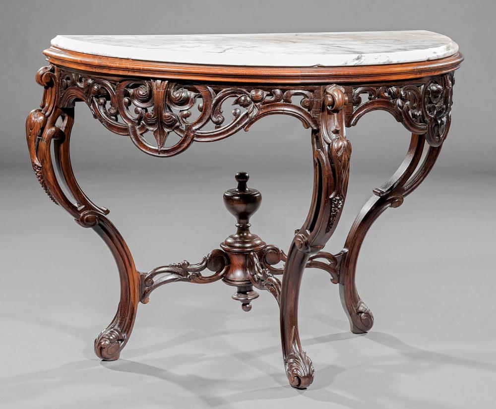 Appraisal: American Rococo Carved Rosewood Demilune Console Table mid- th c