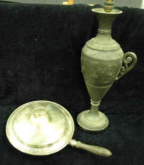 Appraisal: A spelter lamp of vase form together with a plated