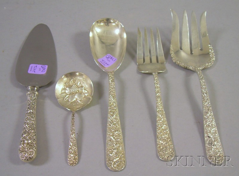 Appraisal: Five Kirk Repousse Flatware Serving Pieces approx troy oz