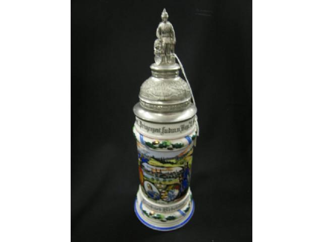 Appraisal: German Regimental Lithopane Porcelain Stein th Infantry - figural pewter