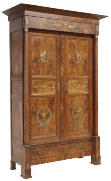 Appraisal: French Empire style figured armoire late th early th c