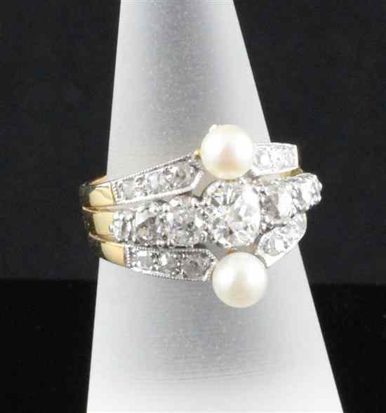 Appraisal: An ct gold cultured pearl and triple row diamond dress