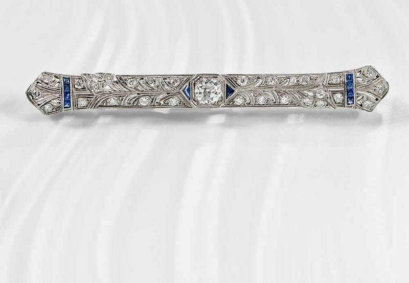 Appraisal: Antique Platinum and Diamond Bar Pin center old European cut