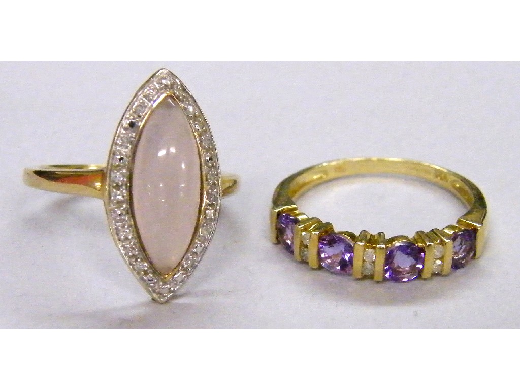 Appraisal: ct amethyst and diamond band ring size O P marquise