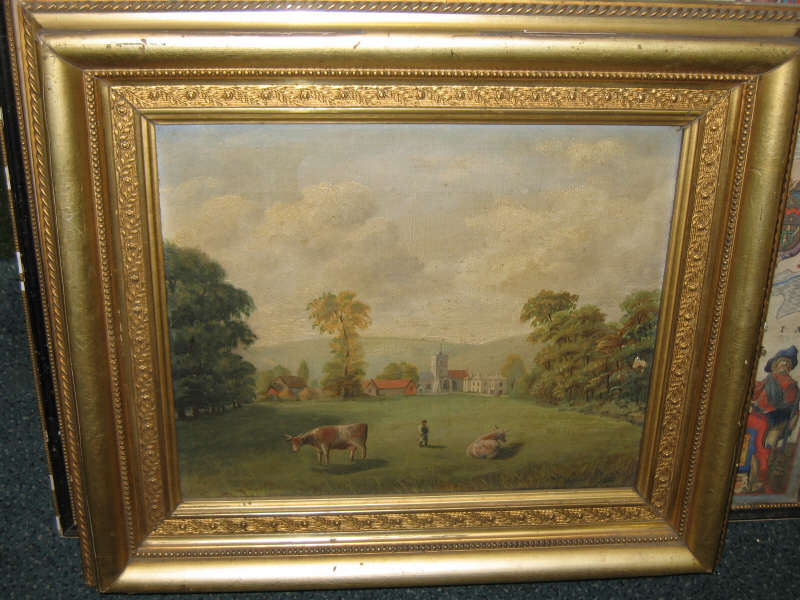 Appraisal: BRITISH SCHOOL TH CENTURY Landscape with cattle and distant church