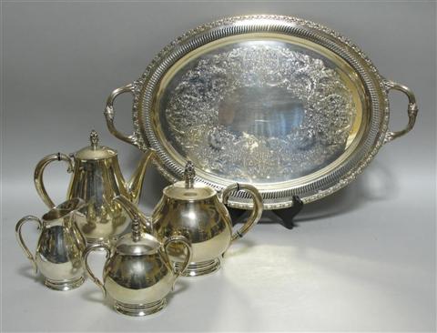 Appraisal: INTERNATIONAL SILVER TEA SERVICE Royal Danish pattern by Alphonse La