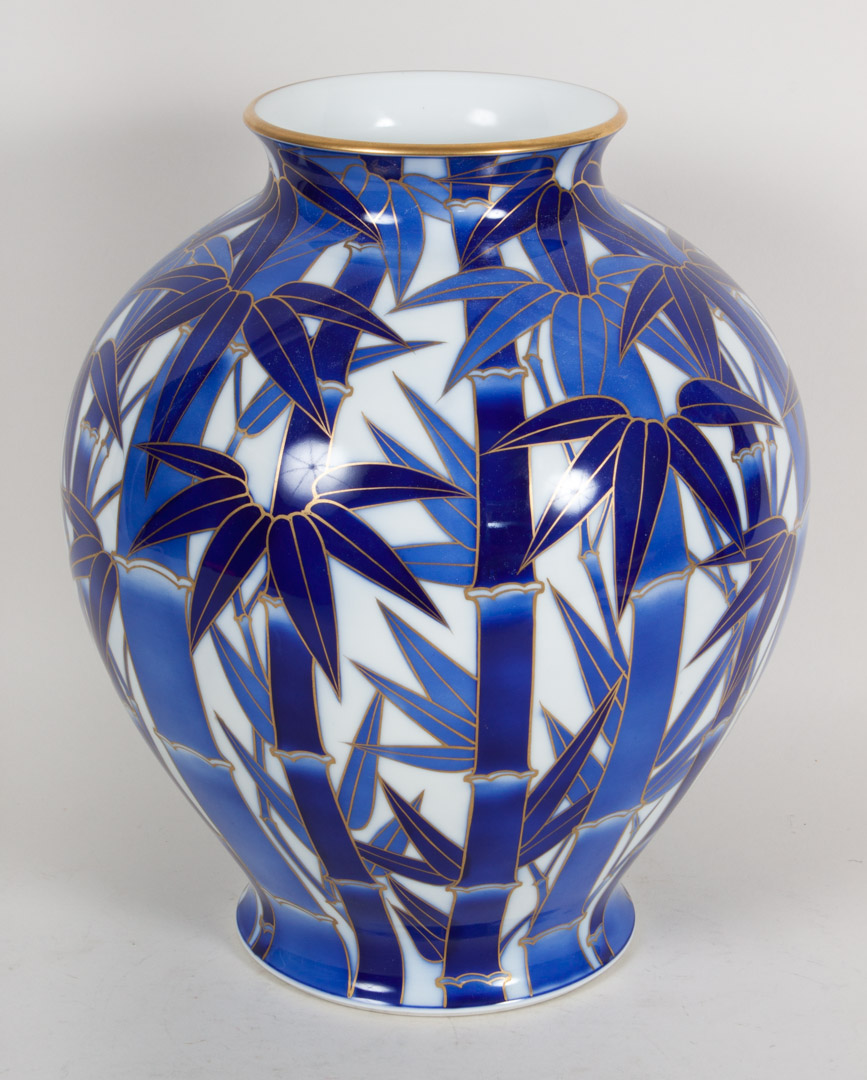 Appraisal: Japanese Arita porcelain vase th century with stylized blue bamboo