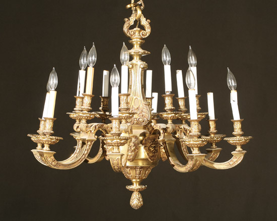 Appraisal: Louis XIV Style Ormolu Sixteen-Light Chandelier th Century Each arm