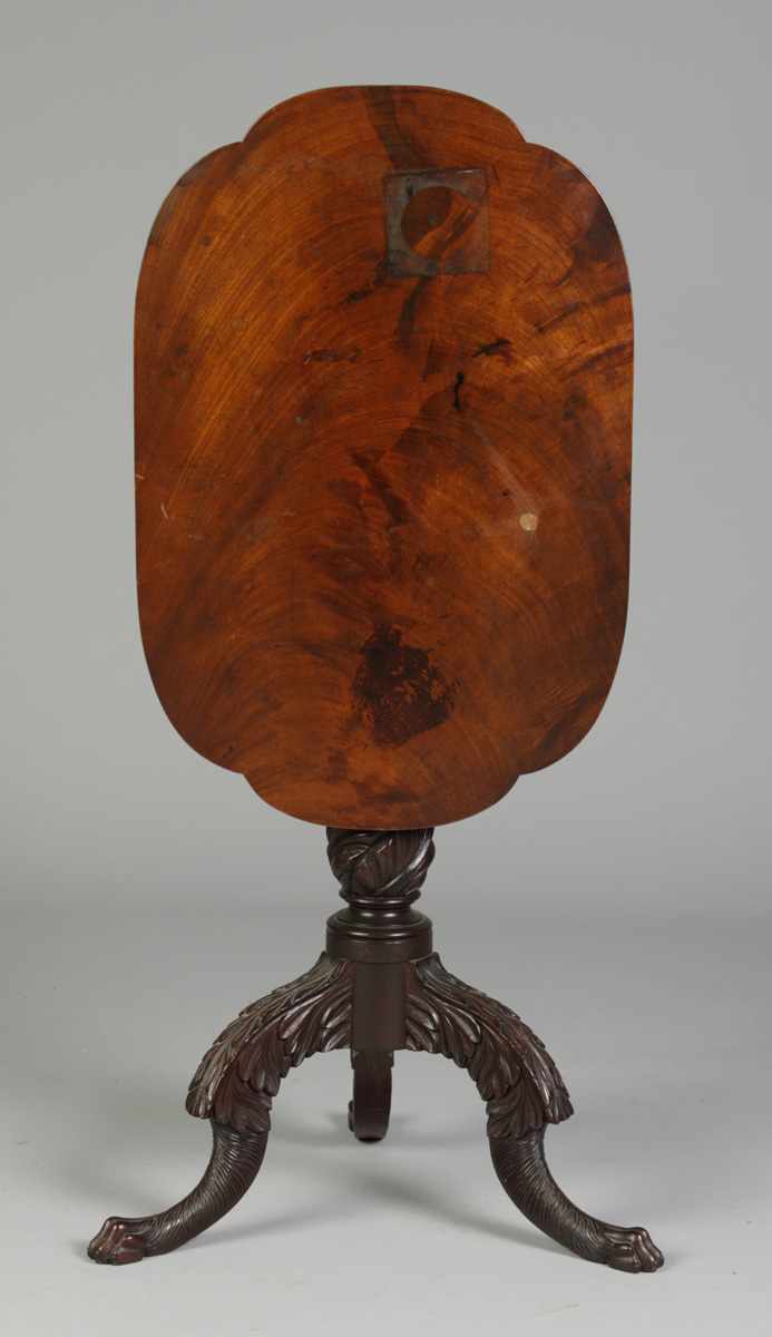 Appraisal: NY Federal Carved Mahogany Tilt Top Stand w Claw Feet