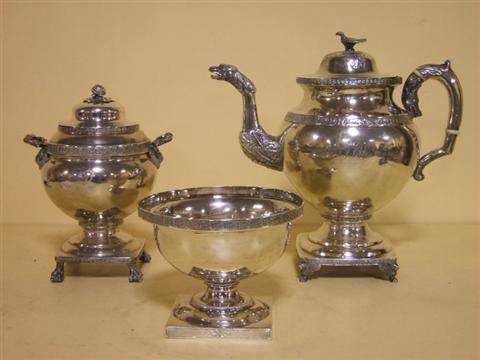 Appraisal: THREE AMERICAN SILVER SERVICE PIECES Including an American coin silver