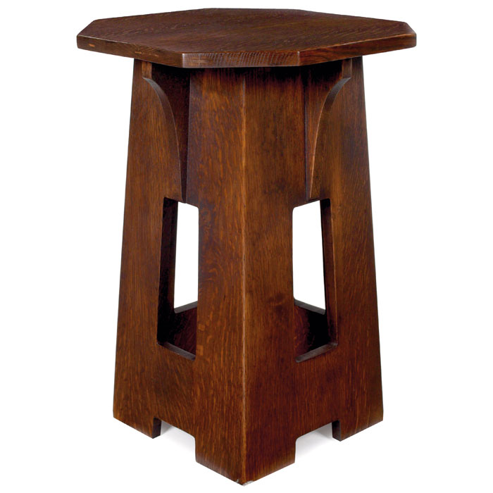 Appraisal: Limbert tabouret cut-corner top over splayed slab sides with rectangular