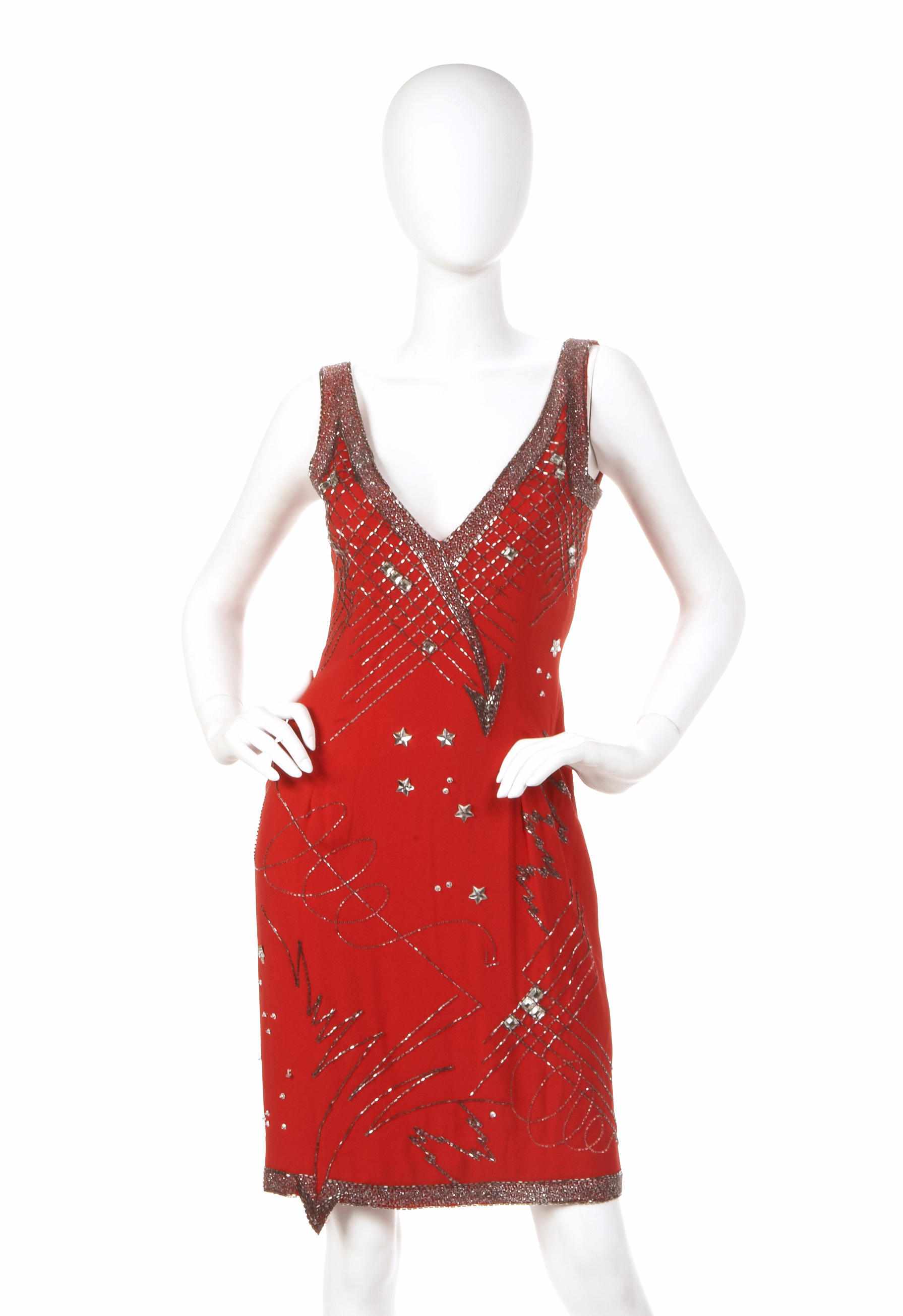 Appraisal: A Fabrice red silk and silver beaded dress size S