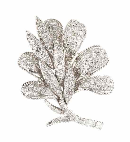 Appraisal: A Platinum and Diamond Flower Brooch Circa containing numerous round