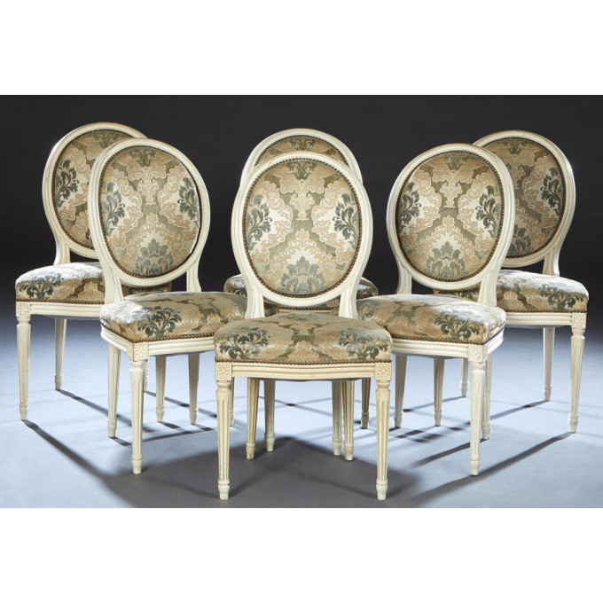 Appraisal: Set of Six French Louis XVI Style Carved Beech Dining